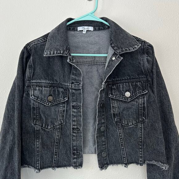 Edit by nine cropped denim jean jacket faded black grunge goth western outdoor S - Picture 5 of 9
